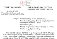 Tỉnh ủy Khánh Hòa yêu cầu thực hiện một số nhiệm vụ cấp bách trong phòng, chống dịch bệnh Covid-19