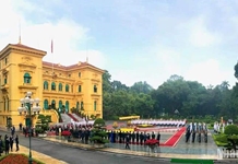 [Ảnh] Lễ đón Thủ tướng Chính phủ nước Cộng hòa Dân chủ Nhân dân Lào Sonexay Siphandone và Phu nhân