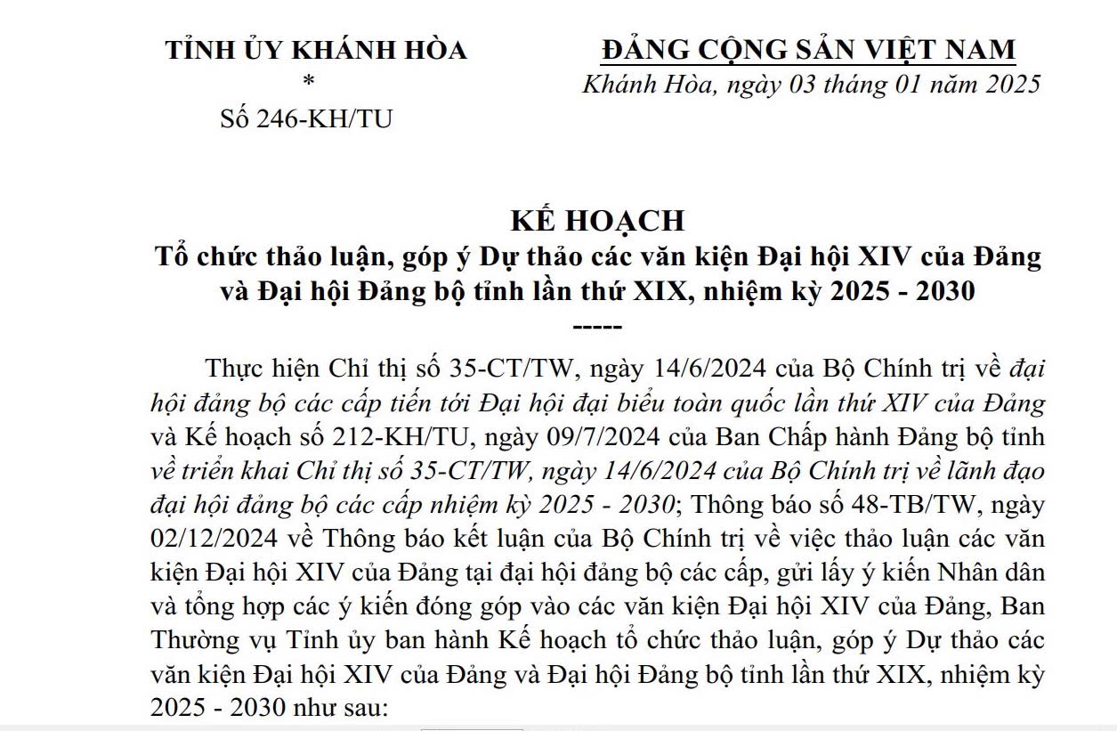 Ban Thường vụ Tỉnh ủy ban hành Kế hoạch tổ chức thảo luận, góp ý Dự thảo các văn kiện Đại hội Đảng