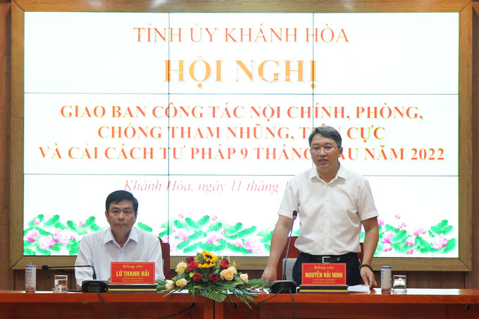 Ông Nguyễn Hải Ninh - Ủy viên Trung ương Đảng, Bí thư Tỉnh ủy chủ trì giao ban công tác nội chính 9 tháng