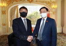 Chủ tịch Quốc hội Vương Đình Huệ tiếp Nghị sĩ Đảng Dân chủ Choi Jae-sung