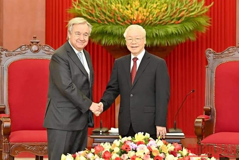 [Ảnh] Tổng Bí thư Nguyễn Phú Trọng tiếp Tổng Thư ký Liên hợp quốc Antonio Guterres