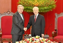 [Ảnh] Tổng Bí thư Nguyễn Phú Trọng tiếp Tổng Thư ký Liên hợp quốc Antonio Guterres