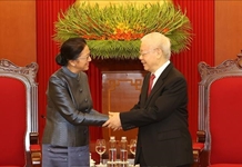         Tổng Bí thư Nguyễn Phú Trọng tiếp Đoàn đại biểu cấp cao Nhà nước Lào    